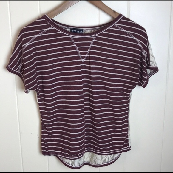 Wet Seal Tops - Wet Seal Maroon & Cream Lace Back Crop Top